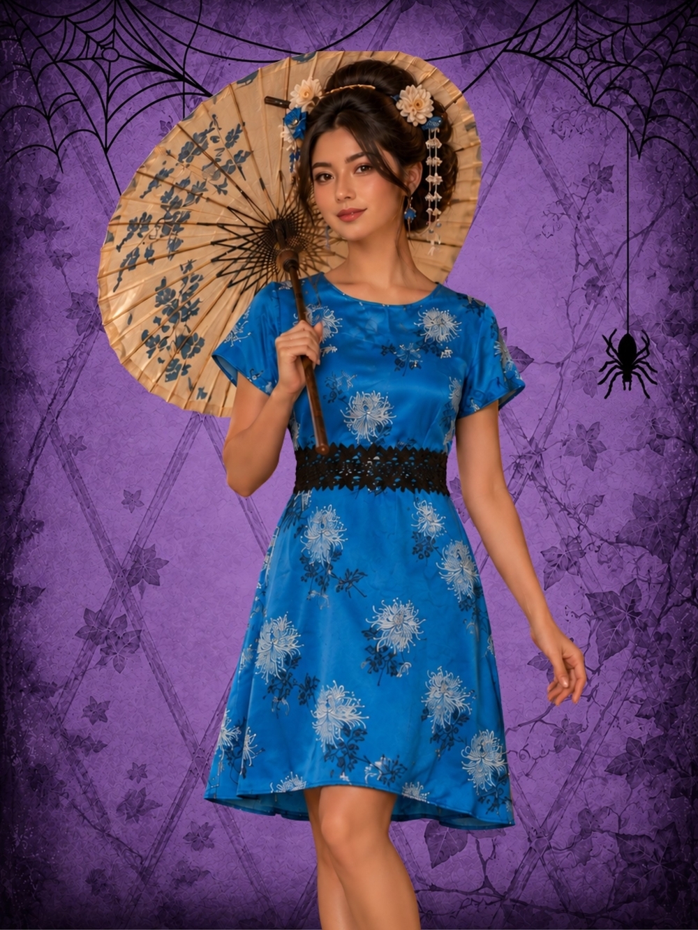 Fairy Fashion🧵 Blue Floral Japanese Dress - Picture 1 of 7